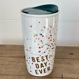 Starbucks "Best Day Ever" confetti Ceramic Travel Tumbler with Lid 10 oz